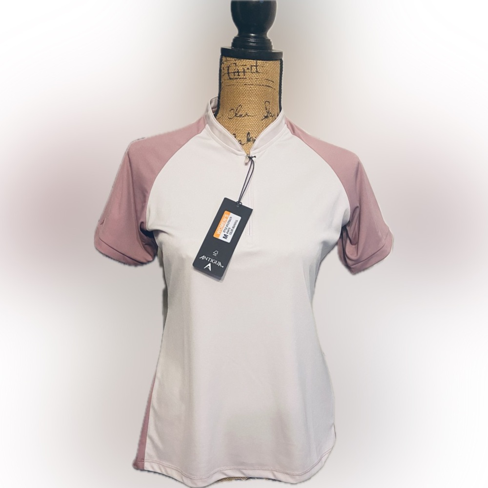 NWT Antigua Sz M Mauve & Taupe Short Sleeve Women’s Golf Shirt